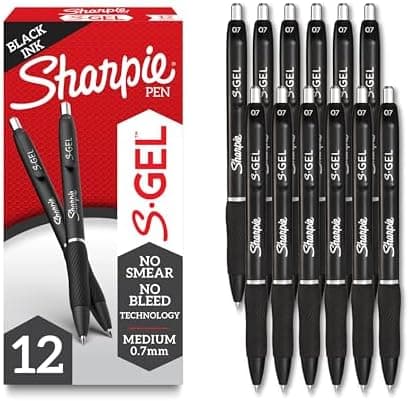Sharpie S-Gel Gel Pens, Black Barrel, Medium Point (0.7mm), Black Gel Ink Pens, 12 Count - Home, Office…