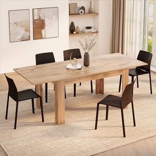 Mobili Fiver, Easy, Extendable Dining Table, 55,1(86,6) x35,4 in, Rustic Oak, for 6-8 People…