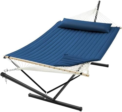 SUPERJARE 12ft Double Hammock with Stand, Rope Hammock for 2 Person, Detachable Hammock Bed and Pillow, Portable, Anti-Tip Safety…