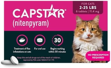 Capstar (nitenpyram) Cat Flea Treatment, Fast-Acting Oral Flea Treatment for Cats 2-25 lbs, Vet-Recommended Medication Tablets…