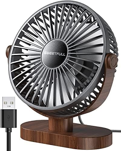 SWEETFULL 6.5 Inch USB Small Desk Fan, 3 Speeds Quiet Portable Desktop Table Fan, 360° Adjustment Personal…