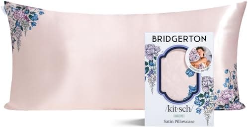 Bridgerton x Kitsch Satin Pillowcase with Zipper for Hair & Skin - Softer Than Silk Pillow Cases, Cooling Satin Pillow Case…