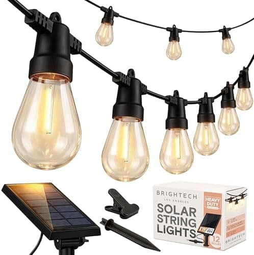 Brightech Ambience Pro Solar Powered Outdoor String Lights -27 ft Commercial Grade Waterproof Edison Patio Lights, Shatterproof…