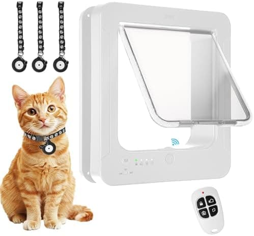 Smart Cat Door for Interior & Exterior, Cat Pet Door with 3 Collar Sensor Keys & 1 Remote Control & 4 Way…