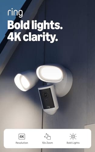 Ring Floodlight Cam Pro, Wired (newest model), Home or business security, Retinal 4K with wide-angle video, 10x Enhanced Zoom…