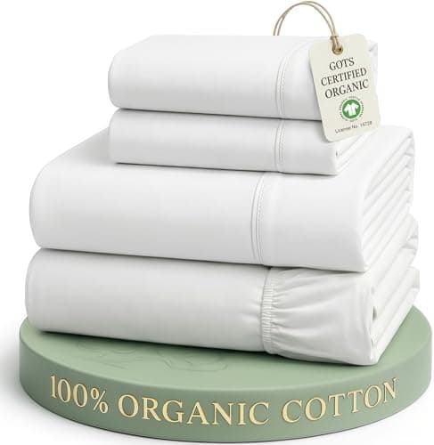 LANE LINEN King Sheets 100% Organic Cotton 4pc Percale Cooling Soft - White | GOTS Certified Organic Cotton Percale King Sheet…