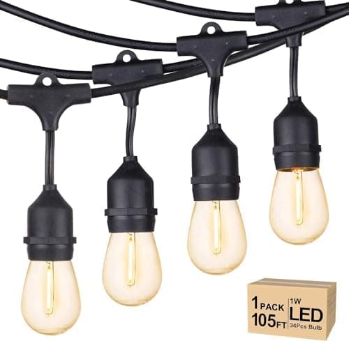 Svater Outdoor String Lights Led 105FT, Commercial Grade Patio Light with 1W Dimmable S14 Shatterproof Bulbs, ETL Listed…