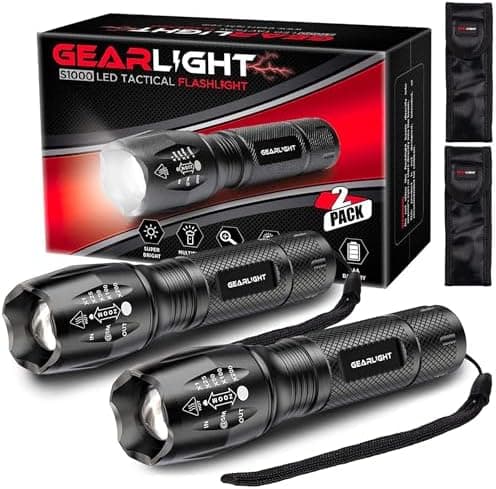 LED Flashlight High Lumens, Mini Tactical LED Flashlight 2 Pack, 5 Modes Zoomable Beam, Battery Powered (Batteries Not Included)…