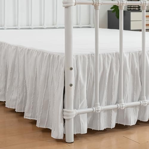 Striped Tufted Bed Skirt Queen Size, Ruffled Bed Skirt with Split Corners, Queen Bed Skirt 18 Inch Drop, Striped Boho Queen Size…