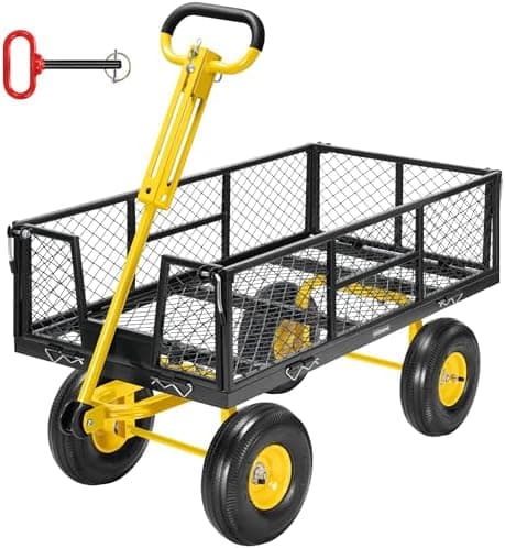 VIVOHOME Garden Cart Steel Heavy Duty 900 LBS Yard and Garden Wagon with 10 inch Tire and Handle Attach to ATV or Tractor Black…