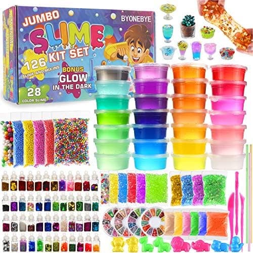 126 Pcs DIY Slime Making Kit for Girls Boys - Birthday Idea for Kids Age 5+. Ultimate Supplies Include 28 Crystal Slime, 2 Glow…