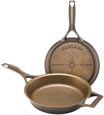 Stargazer 10.5-Inch Cast Iron Skillet | Made in USA, Seasoned, Premium Frying Pan for Grilling, Searing…
