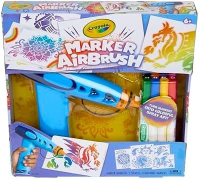 Crayola Marker Airbrush Spray Art Kit, Battery-Powered Sprayer with 8…