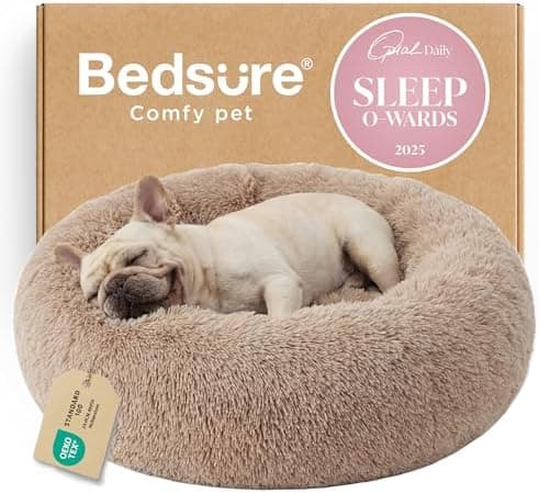 Bedsure Calming Dog Bed Medium Size Dog - Donut Washable Medium Pet Bed, 30 inches Anti-Slip Round Fluffy Plush Faux Fur Cat Bed…