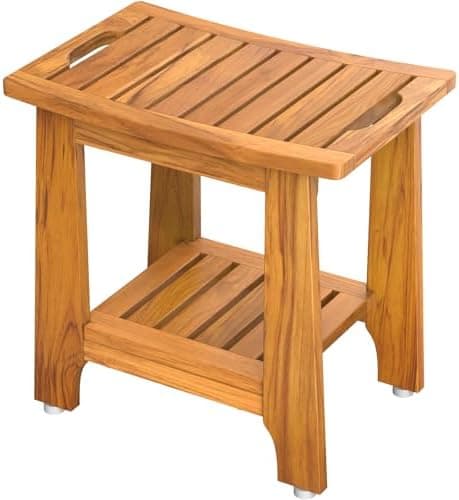 18" Standard Teak Shower Bench with Shelf & Handle - Waterproof, Non-Slip Bath Stool, 300 lbs Capacity - Fits Standard…
