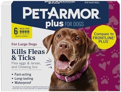 PetArmor Plus Flea and Tick Prevention for Dogs, Large Dog Flea and Tick Treatment, 6 Doses, Waterproof Topical, Fast Acting…