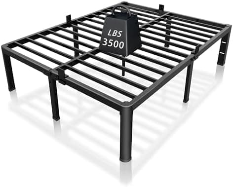 ROIL 14 inch Metal Queen Bed Frame with Rounded Corner and Headboard Hole Mattress Retainers 3500LBS Heavy Duty Steel Slats No…