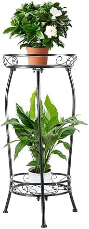 Plant Stand Indoor Outdoor 2 Tier 27" Tall Metal Potted Holder Rack Flower Pot Stand Heavy Duty Plant Shelf Rustproof Iron…