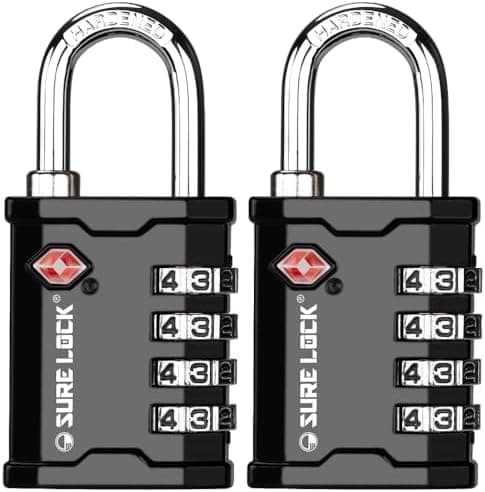 SURE LOCK SURE LOCK TSA Accepted 4 Dig Heavy Duty Big Combination Luggage Padlock All Metal Travel Lock for Equipment Hard Case…