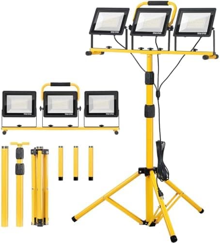 Zetunlo 21000Lumen LED Work Lights with Stand - 3 Head Portable Work Light with 16FT Cord - IP66 Waterproof Tripod Worklights for…