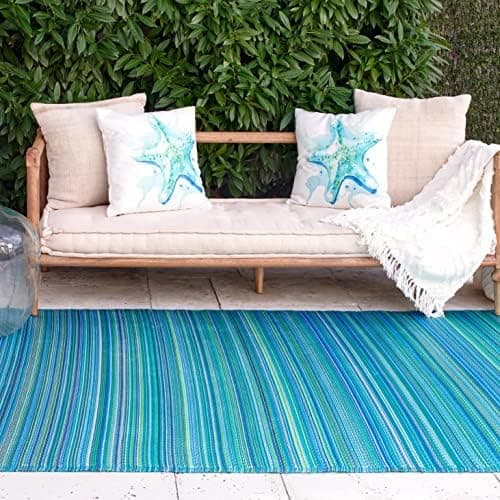 Fab Habitat Outdoor Rug - Waterproof, Fade Resistant, Crease-Free - Premium Recycled Plastic - Striped - Patio, Deck, Porch…
