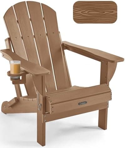 Ciokea Folding Adirondack Chair Wood Texture, Patio Adirondack Chair Weather Resistant, Plastic Fire Pit Chair with Cup Holder…
