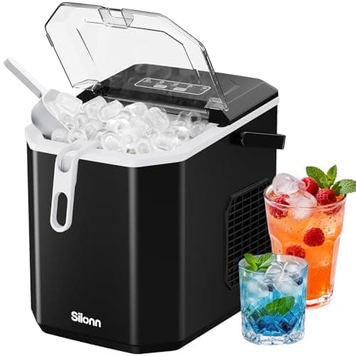 Silonn Ice Maker Countertop, Portable Ice Machine with Carry Handle, Self-Cleaning Ice Makers with Basket and Scoop, 9 Cubes in 6…