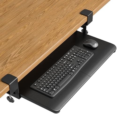 BONTEC KMT01 Under Desk Keyboard Tray, Pull-Out Keyboard & Mouse Platform with C-Clamp, 25.6 x 11.8 in…