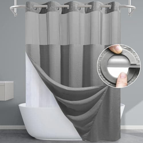EUTXL 256GSM Heavyweight Waffle Weave Shower Curtain with Snap-in Liner, Extra Thick & Weighted Fabric Bath Curtain Set, 71W x…