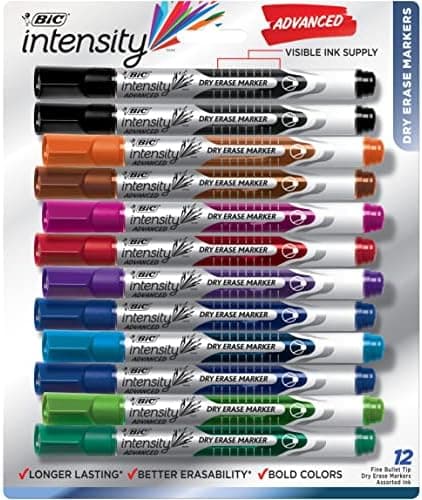 BIC Intensity Advanced Colorful Dry Erase Markers, Bullet Tip, Whiteboard Markers for Teachers and Students, School Supplies…