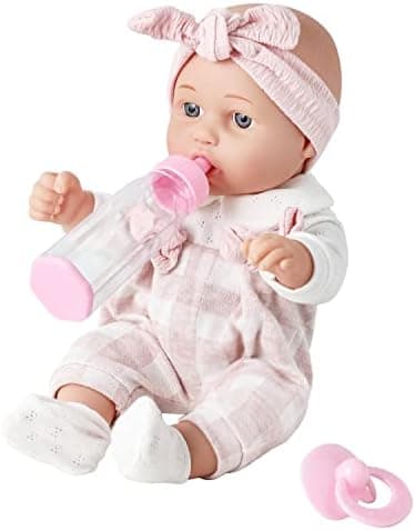 Enjoyin 12'' Baby Doll in Gift Box with Pink Cloths, Pacifier, 13''x13'' Microfabric Blanket, and Feeding…