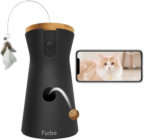 Furbo 360° Cat Camera: Pet Security Cam w/Meowing Alerts, Rotating View, Treat Toss w/Phone App, Smart Home Kitty Monitoring…