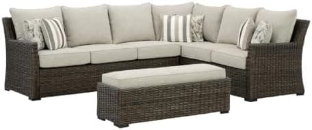 Signature Design by Ashley Brook Ranch Outdoor Sectional, All‑Weather Resin Wicker Patio Furniture With High‑Performance…