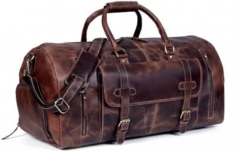 cuero Cureo 24 Inch Genuine Leather Duffle Bag for Men and Women Travel Overnight Weekender Sports Gym Carry on Luggage