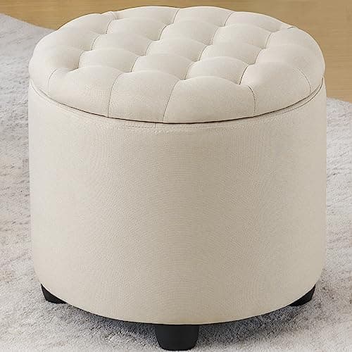 Furniliving Modern Round Storage Ottoman,Button Tufted Ottoman Foot Stools Ottoman Footstool with Removable Lid Storage Ottoman…