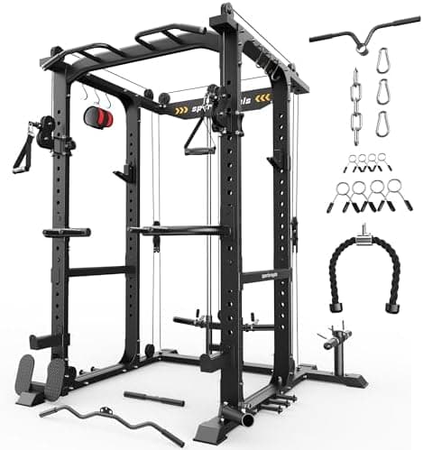 SPORTSROYALS Power Rack, Multi-Functional Power Cage, Squat Rack with Pulley System & LAT Pull Down, Workout Cage with J Hooks…