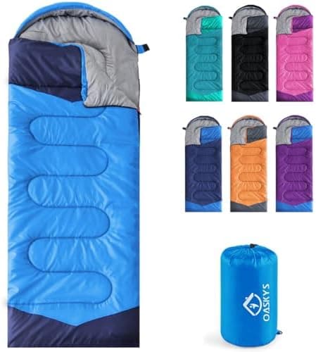 oaskys Camping Sleeping Bag - 3 Season Warm & Cool Weather - Summer Spring Fall Lightweight Waterproof for…