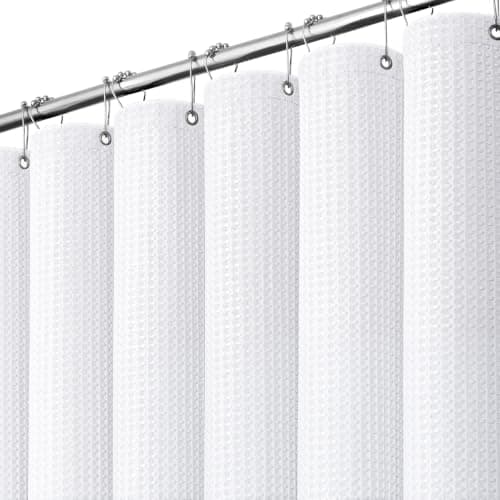 Dynamene White Fabric Shower Curtain, Waffle Weave Heavy Duty Thick Fabric Shower Curtains for…
