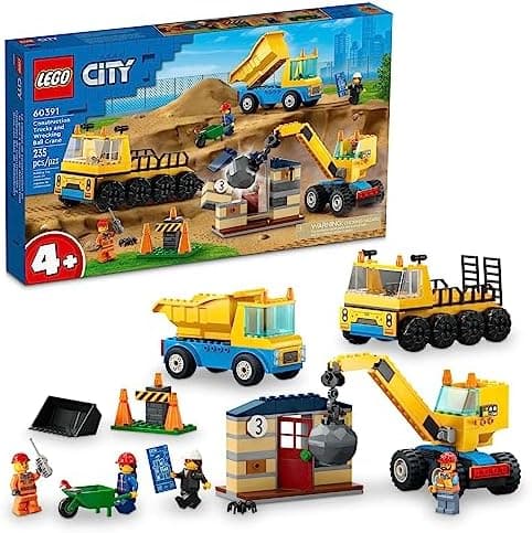 LEGO City Construction Trucks and Wrecking Ball Crane 60391 Building Toy Set for Toddler Kids Ages 4+, Includes 3 Construction…