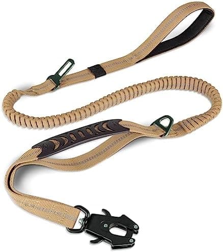 Joytale Tactical Dog Leash Heavy Duty, 4-6FT Shock Absorbing Bungee Lead with 2 Padded Handle, Metal Carabiner Clip, Car…