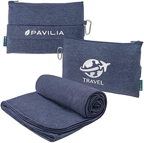 PAVILIA Travel Blanket Compact, Airplane Packable Bag, Soft Fleece…