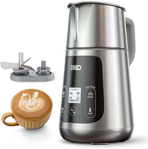 DREO Milk Frother, All-in-1 Electric Foam Maker for Coffee, 15oz/450ml Automatic Foam Frother for Latte Art-level Microfoam, 30+…
