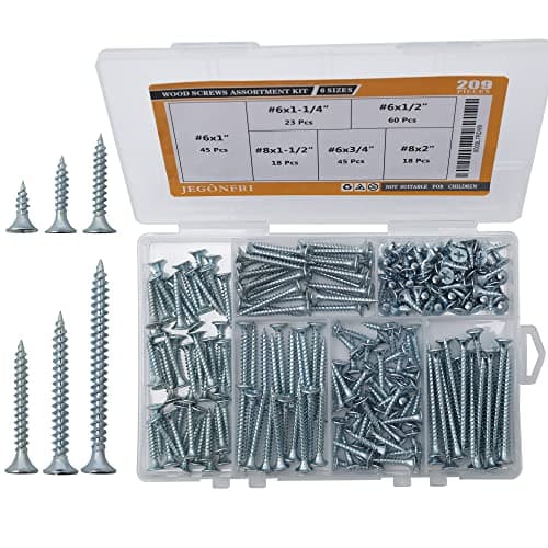 JEGONFRI High Hardness Wood Screws Assortment Kit, 209 pcs, Phillips Drive Flat Head, Wood Screws, Screws, Drywall Screws…