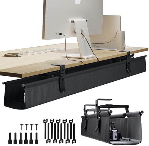 Ascrono Original No Drill Under Desk Cable Management Tray 53.9" - Premium Black Fabric Cable Management Under Desk - Clamp/Screw…