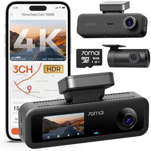 70mai 4K Dash Cam Front and Rear Inside, 3 Channel Car Dash Camera for Cars, Dashcam with GPS, Wi-Fi 6, Voice…