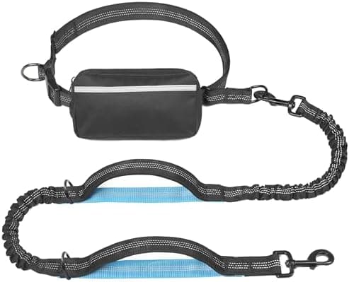 iYoShop Hands Free Dog Leash with Zipper Pouch, Dual Padded Handles and Durable Bungee for Walking…