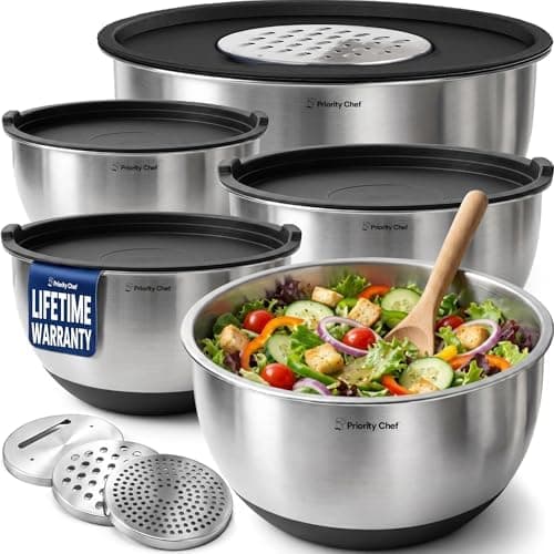Priority Chef Stainless Steel Mixing Bowls with Lids Set, 3 Grater…