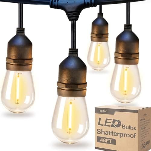 addlon LED Outdoor String Lights 48FT with Edison Vintage Shatterproof Bulbs and Commercial Grade…