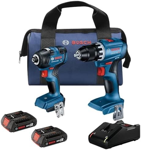 BOSCH GXL18V-27B22 Power Tool Combo Kit - 18V Brushless Compact 1/2 In. Cordless Drill Driver and 1/4 In. Hex Impact Driver…
