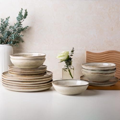 AmorArc Ceramic Dinnerware Sets,Handmade Reactive Glaze Stoneware Plates and Bowls Sets,Highly Scratch…